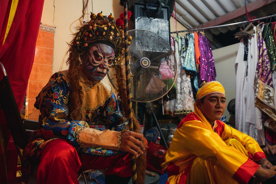 Ornate costumes performers backstage